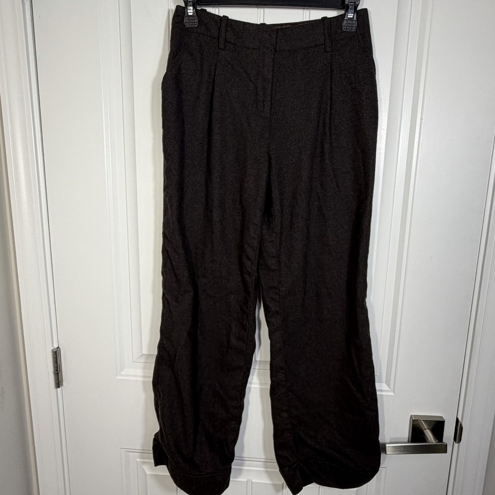 Lafayette 148 New York Brown‎ Wool Blend Wide Leg Career Pants Women's 0